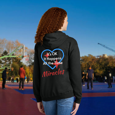 Gildan Youth Unisex Zip-Up Hoodie, Miracles Happen (Image on Back)